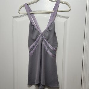 H&M Light Gray With Purple Satin Trim Criss Cross Chemise 8